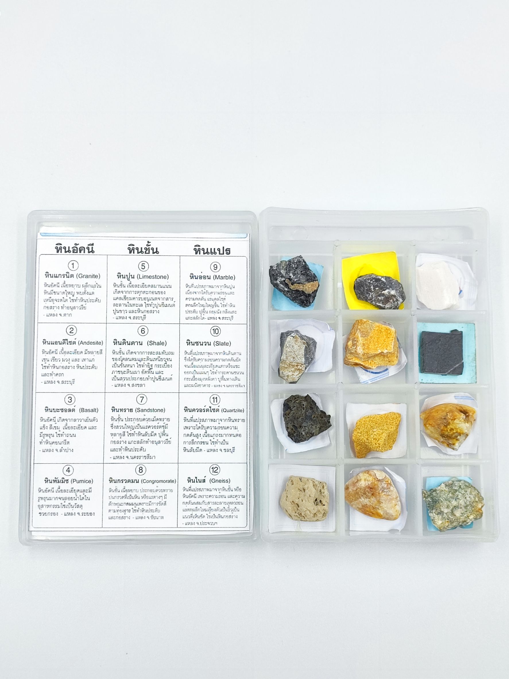 ชุดตัวอย่างหินพร้อมกล่อง 12 ชนิด