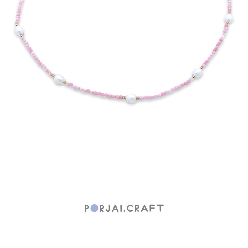 Pink Opal with Pearl Necklace สร้อยคอพิงค์โอปอล