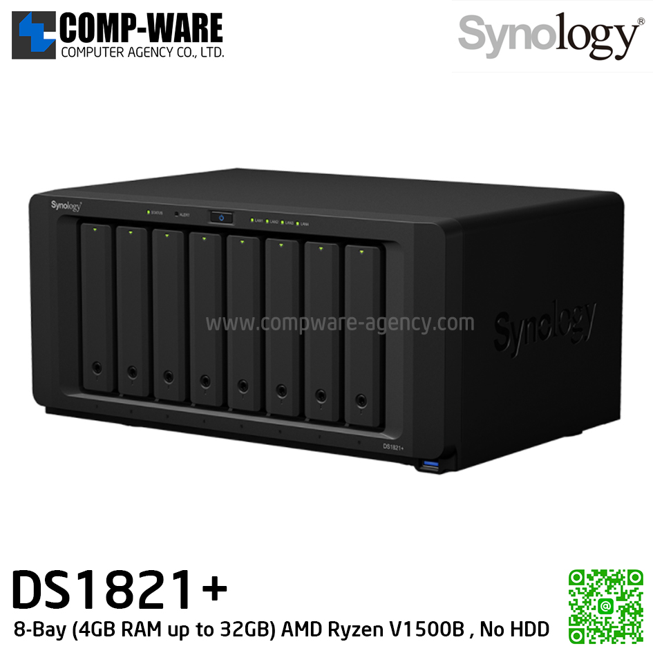 Synology DiskStation (8-Bay) DS1821+ (4GB RAM up to 32GB) AMD Ryzen V1500B 4-core 2.2 GHz, No HDD