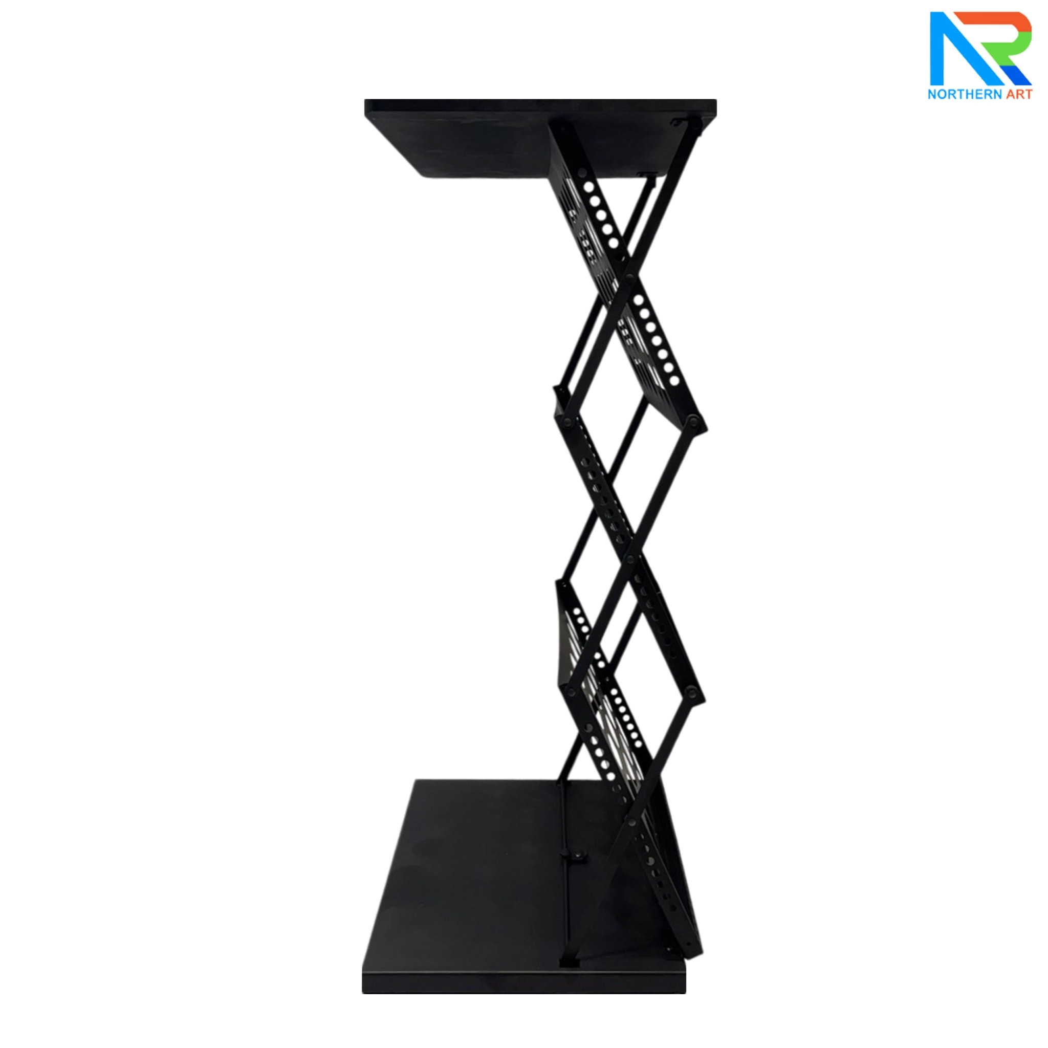 ชั้นวางโบรชัวร์เหล็กพร้อมTOPไม้สีดำ พับเก็บได้ ช่องใส่โบชัวร์ ขนาด A3 มี 3 ช่อง