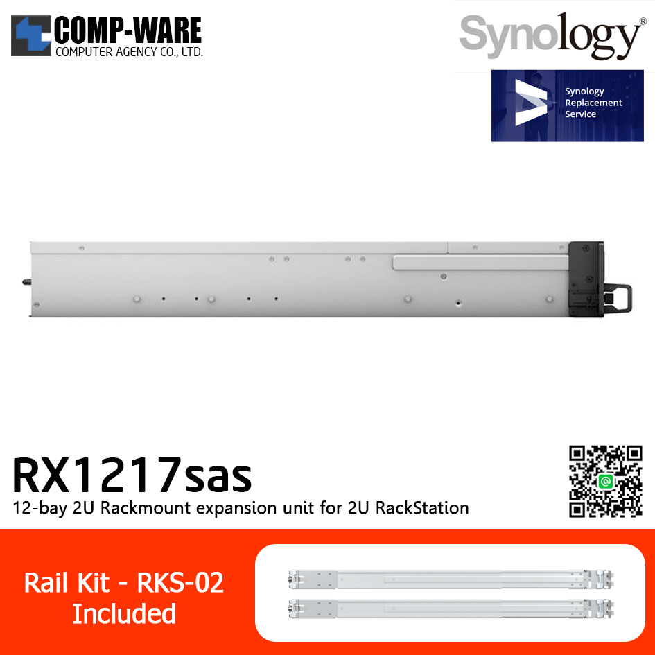 Synology Expansion Unit (2U 12-Bay) RX1217sas / Rail Kit RKS-02 / No HDD / 5 Year Warranty