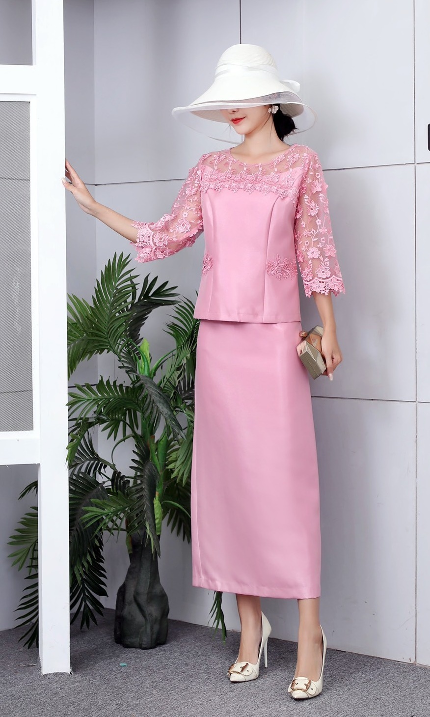 NNandNN Shop N-0003 ชุดเซ็ท กระโปรง ไหมเทียม พื้น หลายขนาด