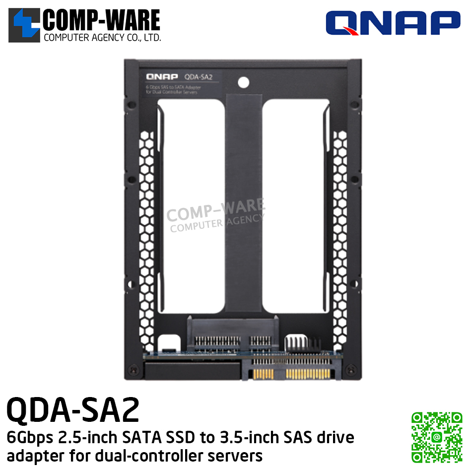 QNAP QDA-SA2 6Gbps 2.5-inch SATA SSD to 3.5-inch SAS drive adapter for dual-controller servers - Spare Part - 1Y Warranty