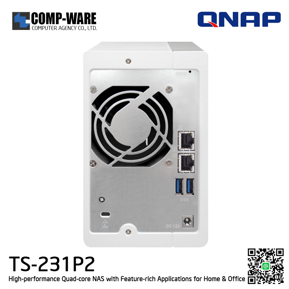 QNAP NAS (2-Bay) TS-231P2 (4GB RAM) High-performance Quad-core NAS with Feature-rich Applications for Home & Office