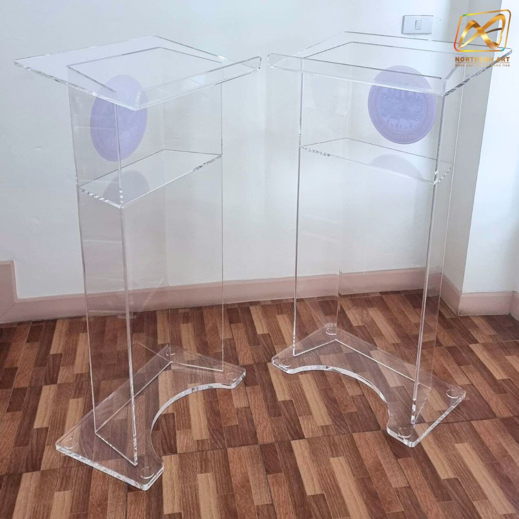 โพเดียม อะคริลิคใส AC-01 ขนาด(W)60 x (L)40 x (H)120 cm. TOP เอียงพร้อมกันตก วัสดุอะคริลิคใส หนา 10-20 มม.