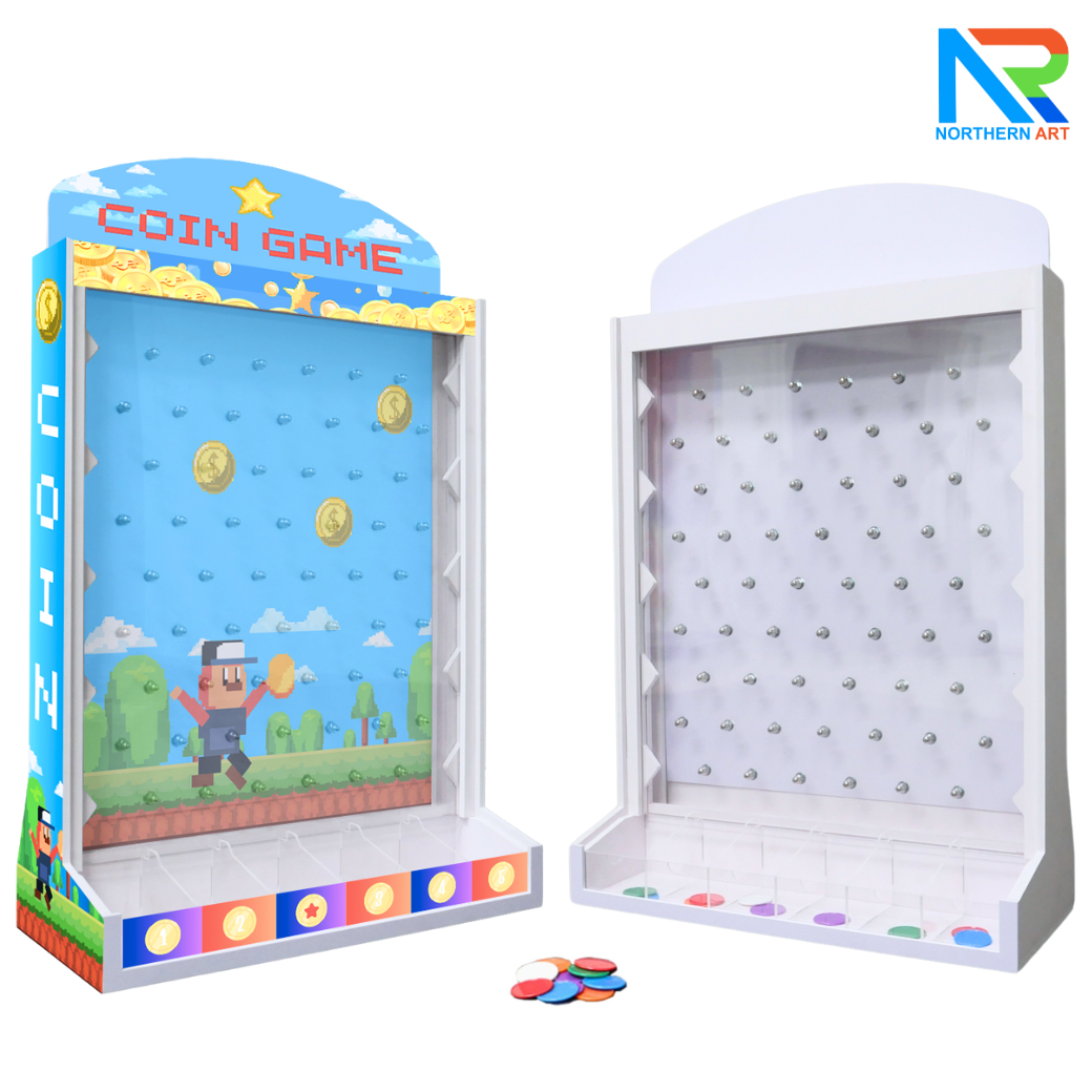 เกมส์หย่อนเหรียญตั้งโต๊ะ ขนาด (W)50 X (D)20 X (H)75 cm. พร้อมเหรียญพลาสติกคละสี 10 เหรียญ
