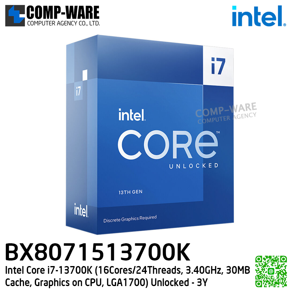 CPU BX8071513700K Intel Core i7-13700K (16Cores/24Threads, 3.40GHz, 30MB Cache, Graphics on CPU, LGA1700) Unlocked - 3Y Warranty
