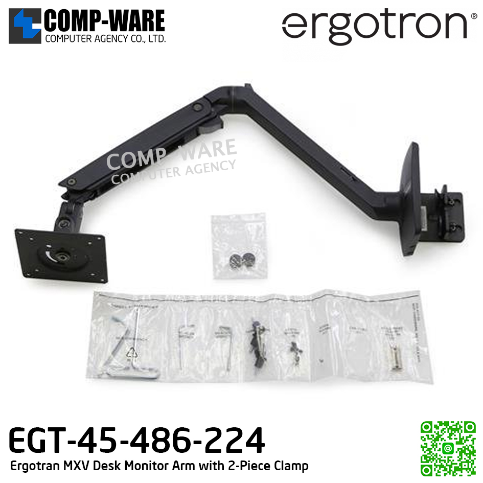 Ergotron MXV Desk Monitor Arm with 2-Piece Clamp EGT-45-486-224 (10Y Warranty) , BLACK COLOR