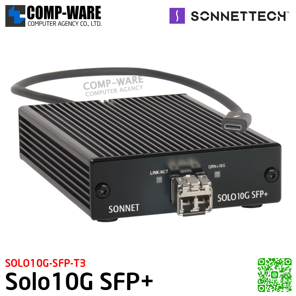 Sonnet Solo10G SFP+ [SOLO10G-SFP-T3] 10 Gigabit Ethernet Thunderbolt Adapter with Short-range SFP+ Transceiver รับประกัน 1 ปี