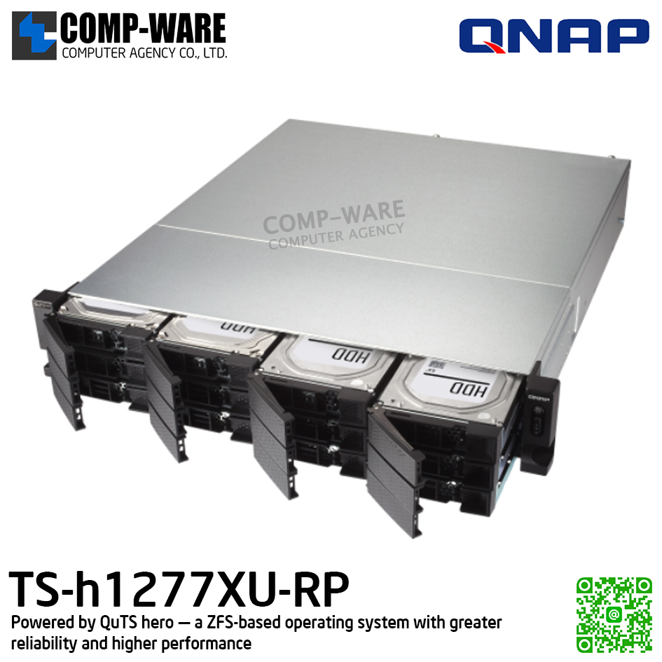 QNAP (2U 12-Bay) TS-h1277XU-RP-3700X-128G / AMD Ryzen 7 3700X (8C/16T) / 128GB (4 x 32GB) DDR4 UDIMM / 12 x 2.5"/3.5" SATA 6Gbps / 2xGigaLan, 2x10GbE SFP+, 2x10GBase-T / 300W Redundant PSU / 3Y Warranty / No HDD / Rail kit RAIL-B02