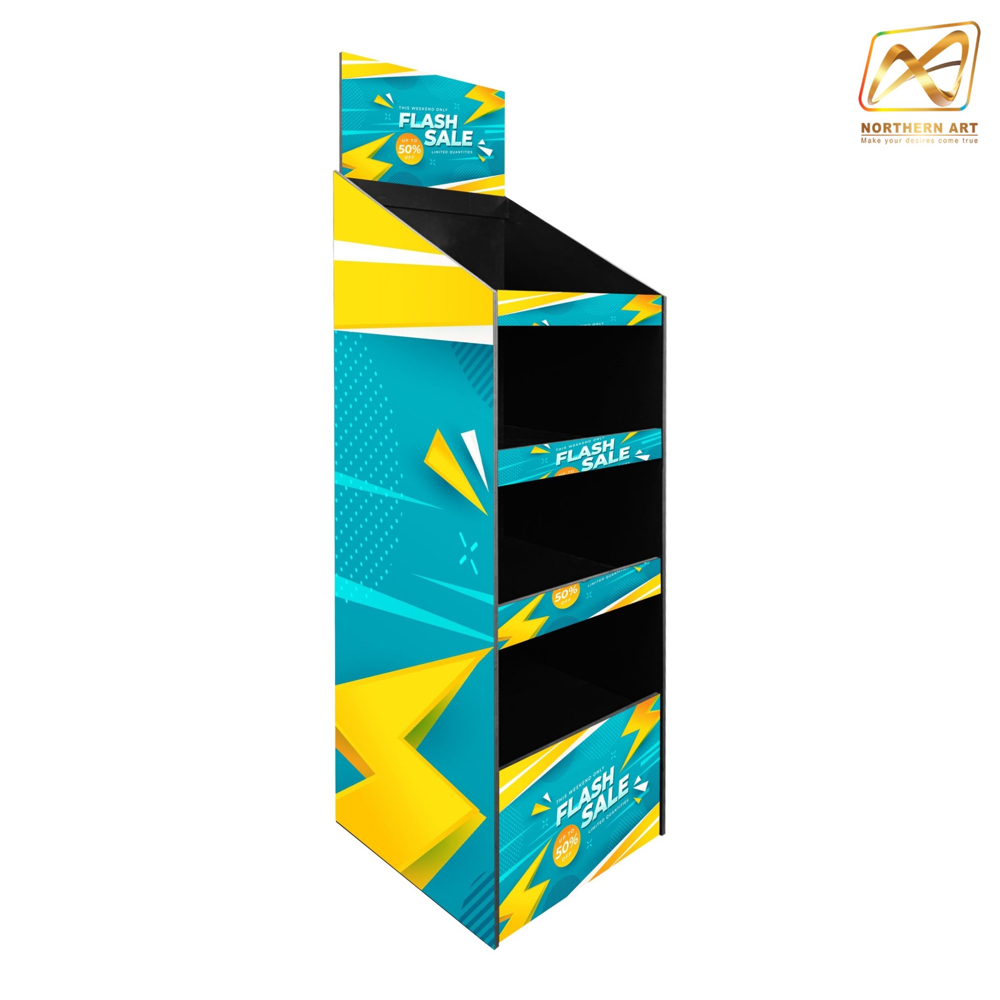 CLEARANCE SALE! ชั้นวางสินค้าพลาสวูด 4 ชั้น ขนาด (W)34 x (D)35.5 x (H)132 ซม. วัสดุพลาสวูดสีดำหนา 8 มม.ถอดประกอบได้