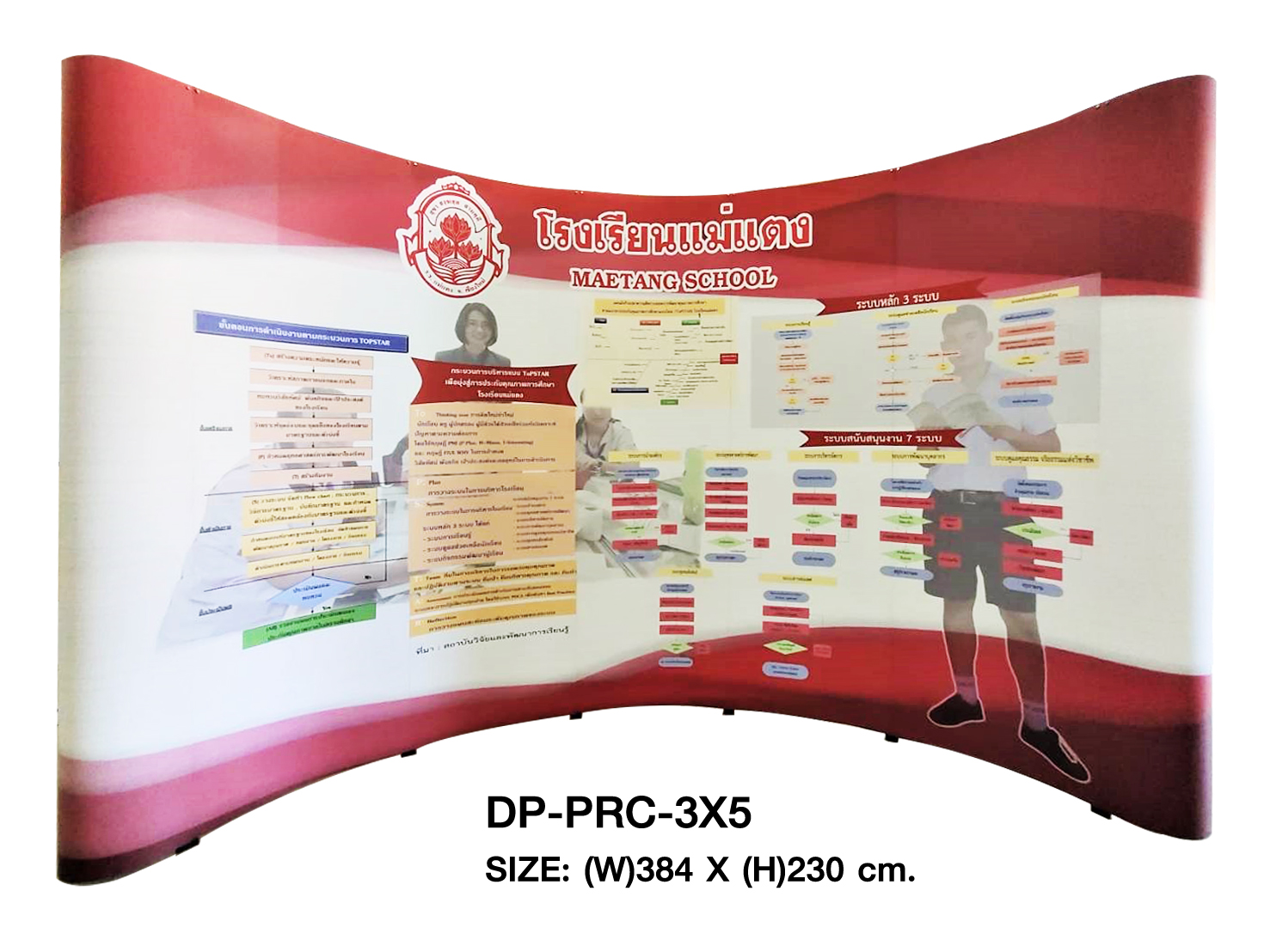 BACK DROP ฉากแบคดรอป รุ่นมน แบบโค้ง โครงอะลูมิเนียม ถอดประกอบได้ พร้อมงานพิมพ์ +โคมไฟ 2 ชุด และกระเป๋าล้อลาก 1 ใบ