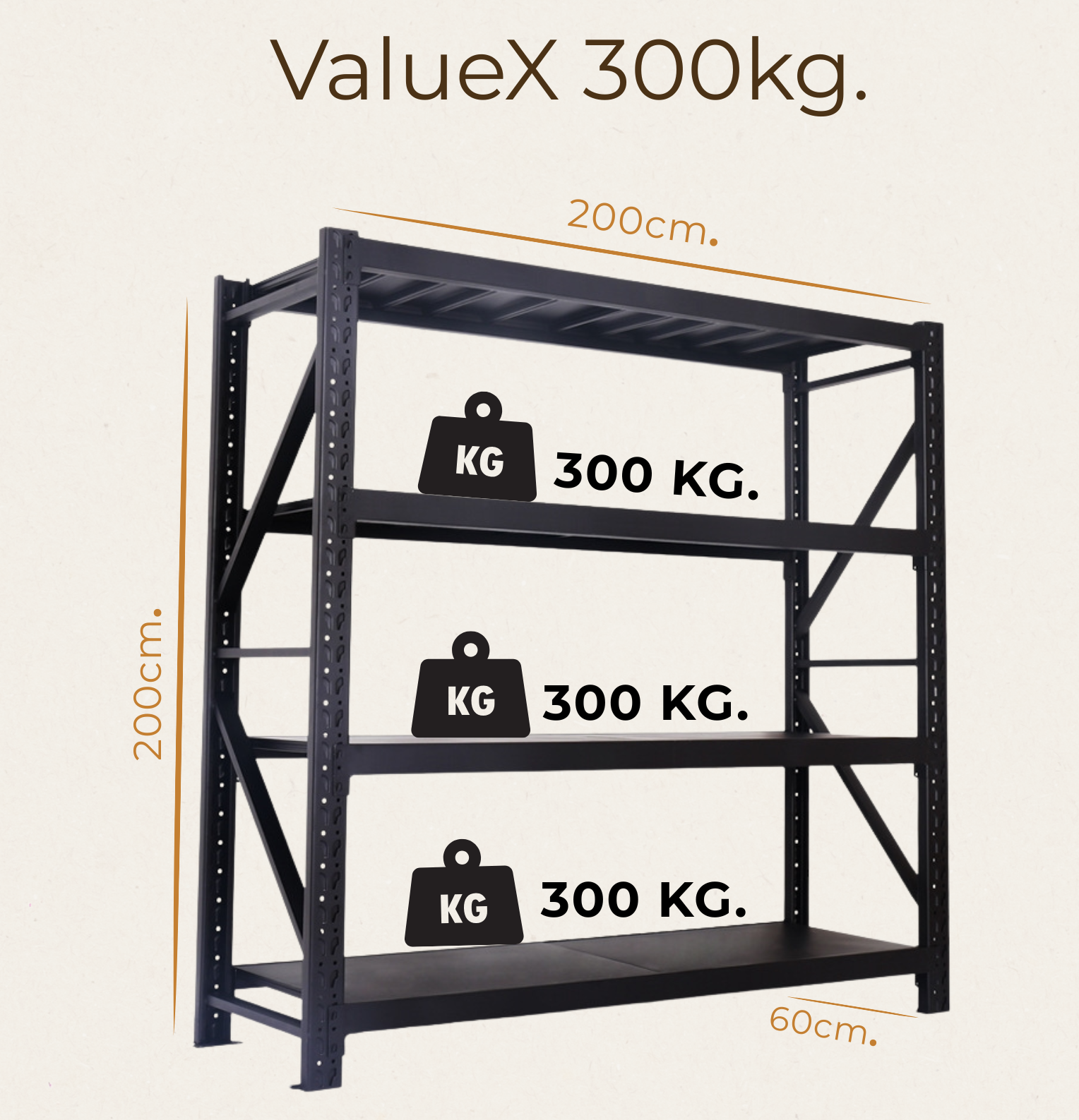 Micro Rack รุ่น ValueX 300kg. ชั้นเหล็กวางสินค้า W200xD60xH200cm. (สีดำ)