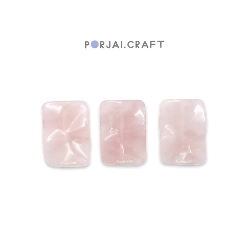Waved Rectangle Rose Quartz Bead ลูกปัดสี่เหลี่ยมโรสควอตซ์ 30mm
