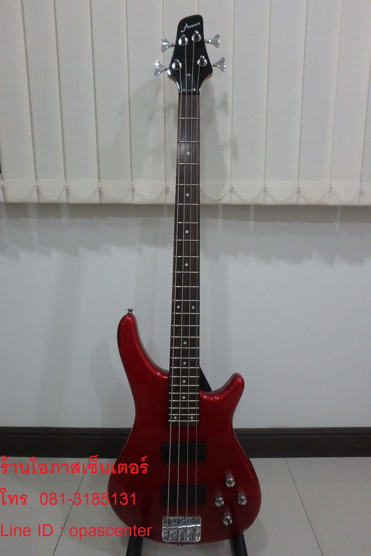เบสไฟฟ้า 4 สาย ยี่ห้อ Amos สีแดง ของใหม่ ทรง Ibanez ขายถูก
