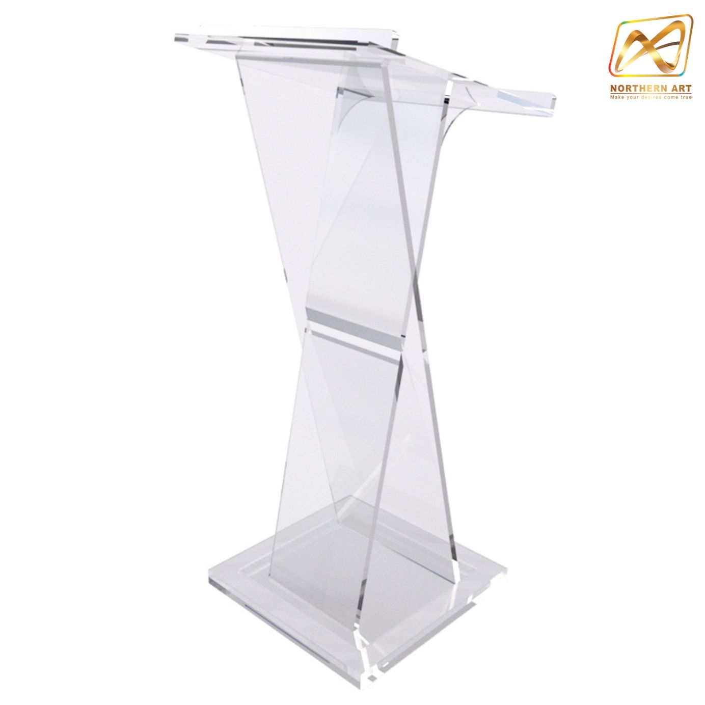 โพเดียม ให้เช่า อะคริลิคทรง X หนา 15 มม. ขนาด 50x55x123 ซม. พร้อมบริการรับ-ส่ง กทมฯและปริมณฑล