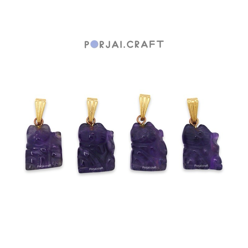 Amethyst Maneki Neko Pendant จี้แมวกวักอเมทิสต์ 15mm