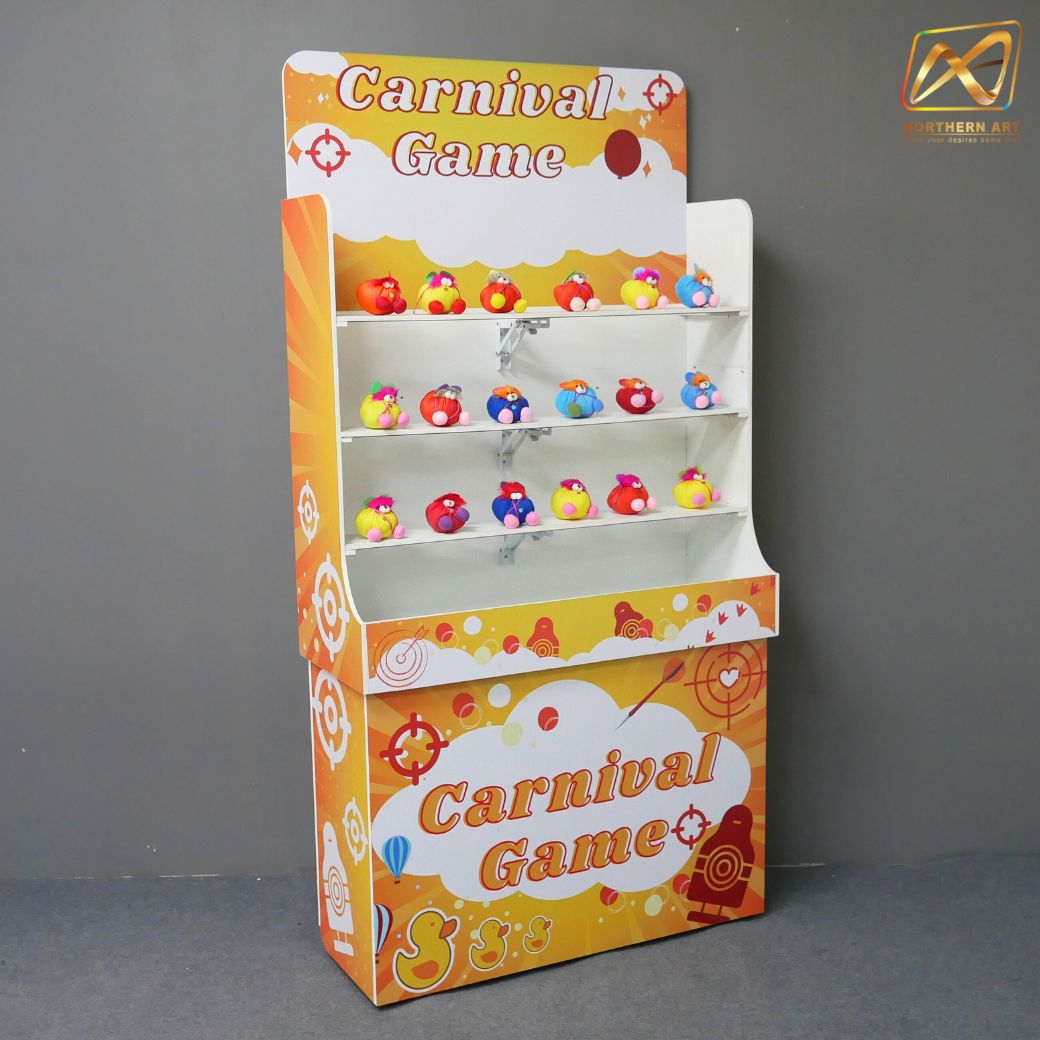 เช่าเกมส์ปาตุ๊กตา ขนาดโครง (W) 90 x (L)50 x (H)176 cm. พร้อมตุ๊กตา 18 ตัว และบอลโฟม 12 ลูก