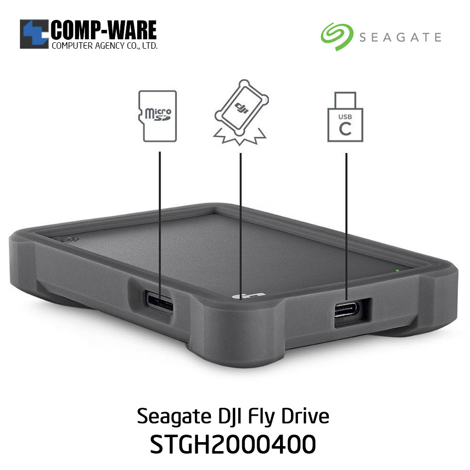 Seagate 2TB DJI Fly Drive for Drone Footage - Portable Drive with Micro SD Card Slot and USB-C to USB-C cable STGH2000400