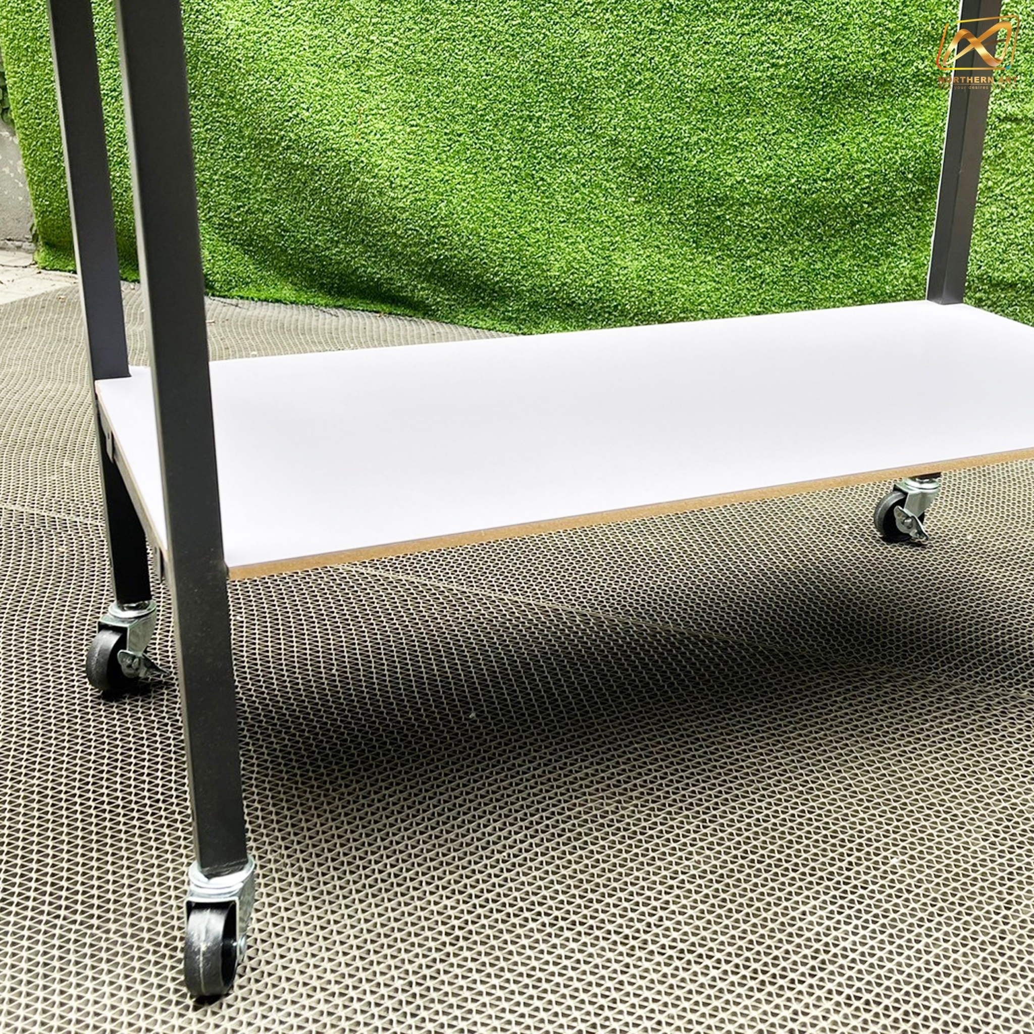 โต๊ะชงชิม TOPไม้ พร้อมล้อ ขนาด (W)80 X (D)40 X (H)170 cm. โครงเหล็กพับได้ มีชั้นวางของ แข็งแรง รับน้ำหนักได้ดี