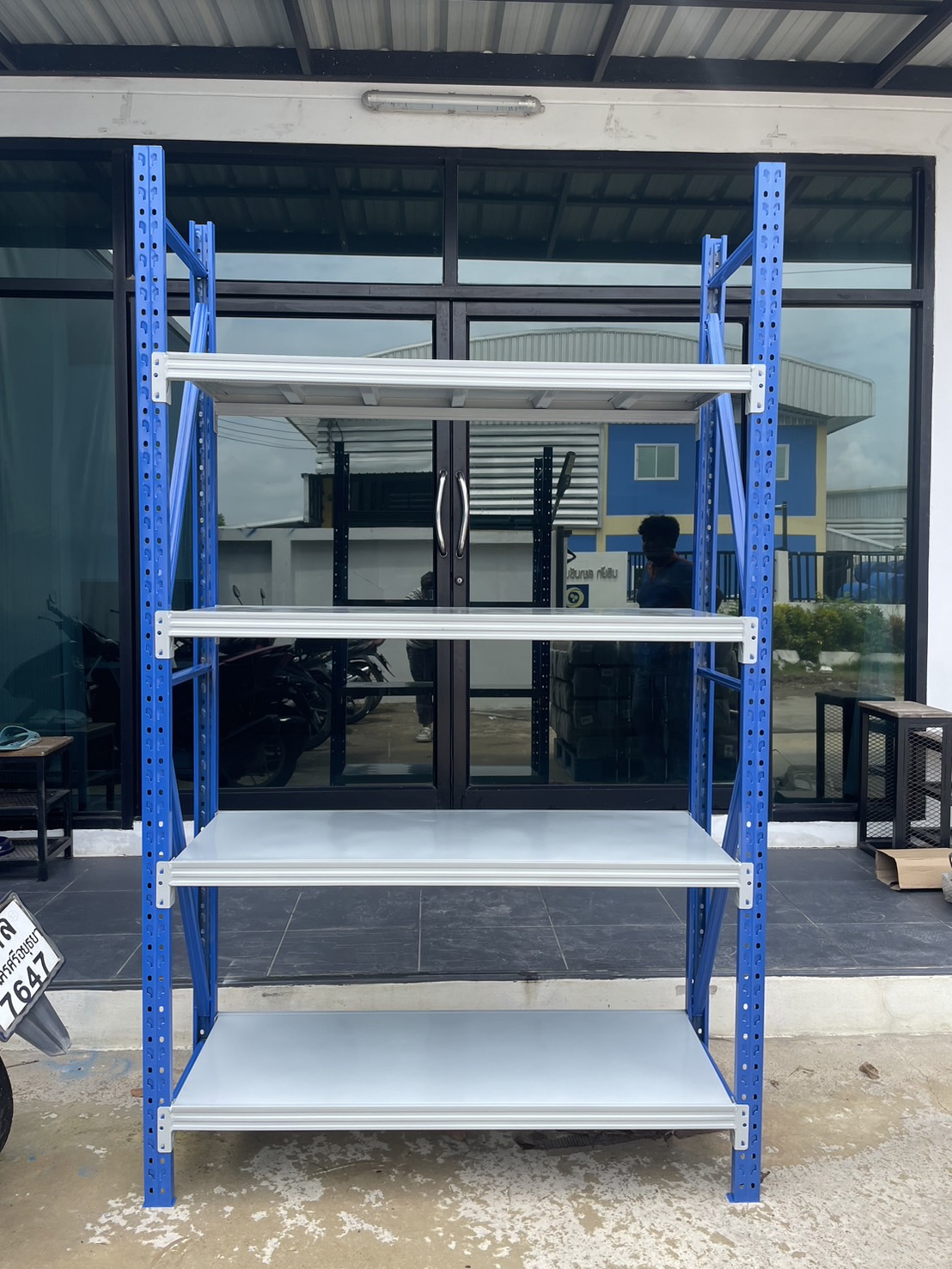 ชั้นเหล็กไมโครแร็ค W120 x D40 x H200cm. (ชุดตัวต่อ) 4 ชั้น สีน้ำเงิน-ขาว 100kg/ชั้น