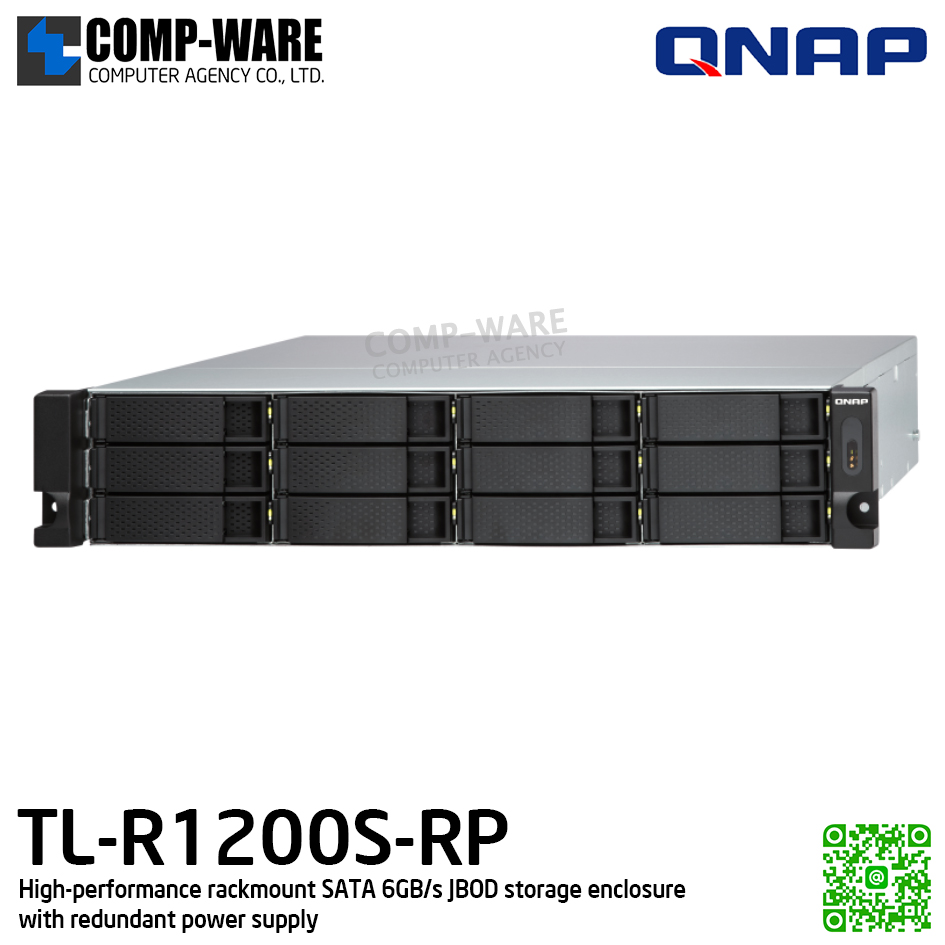 QNAP (2U 12-Bay) TL-R1200S-RP / 12 x 2.5"/3.5" SATA 6Gbps / Redundant PSU / 3Y Warranty / No HDD / Rail Kit RAIL-B02 - Expansion Enclosure