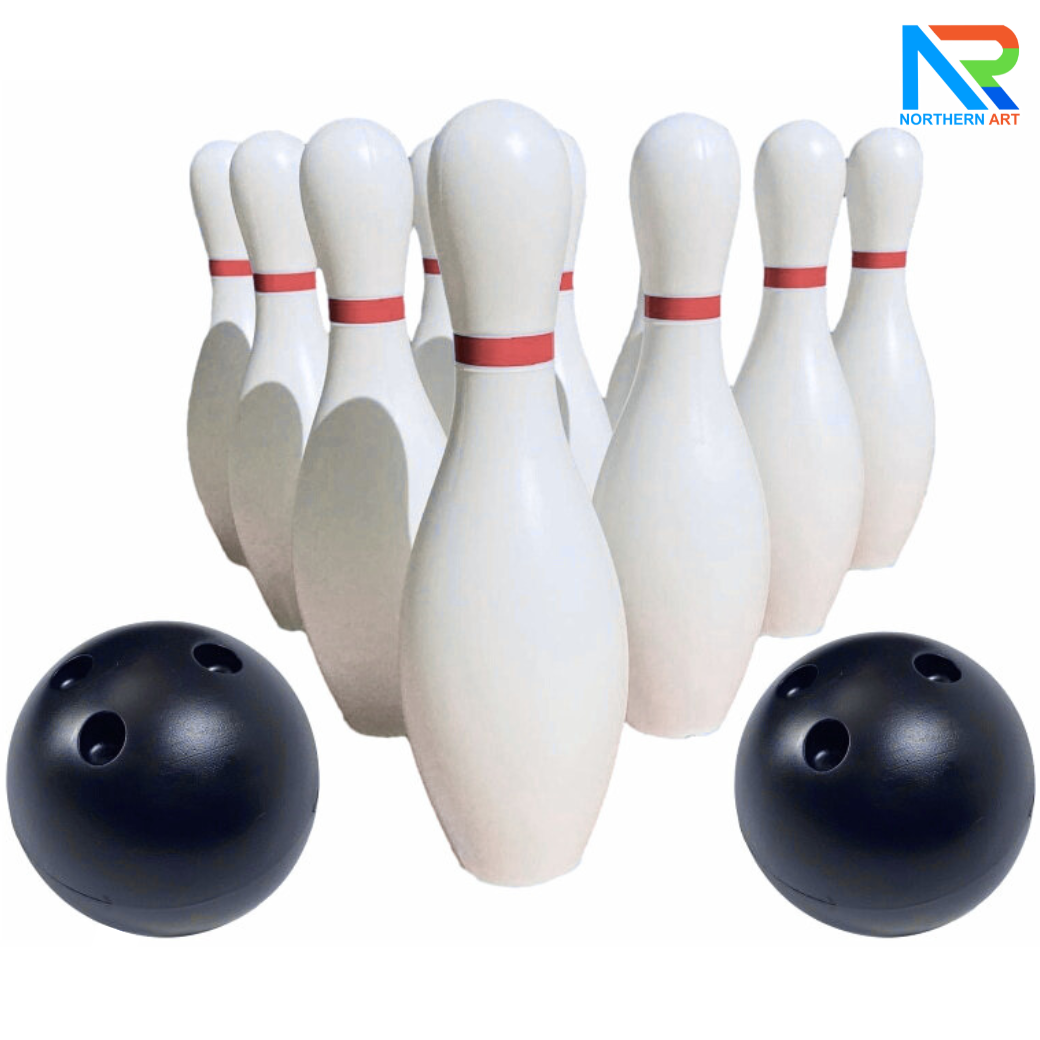 พินโบว์ลิ่ง สีขาว ขนาดพินสูง 38 ซม. 1 SET มี PIN 10 ชิ้น พร้อมลูกบอลสีดำ 2 ลูก
