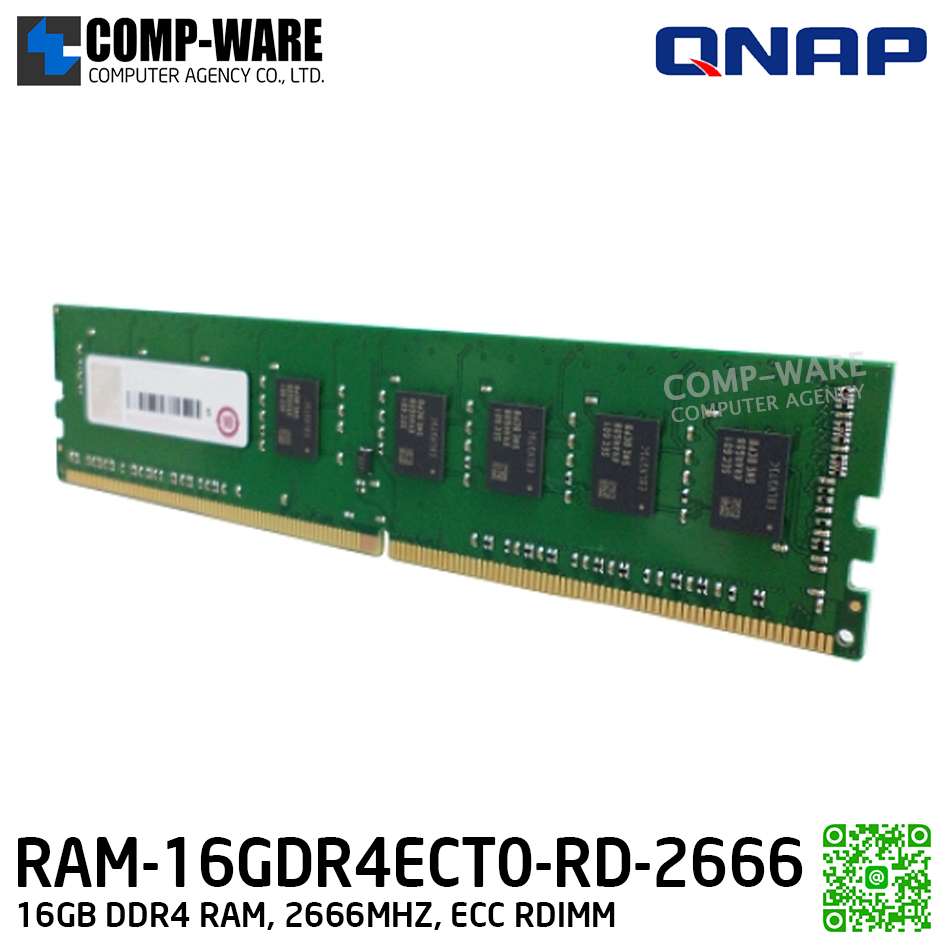 QNAP RAM Module 16GB ECC DDR4 2666MHz RDIMM (1Y Warranty) RAM-16GDR4ECT0-RD-2666