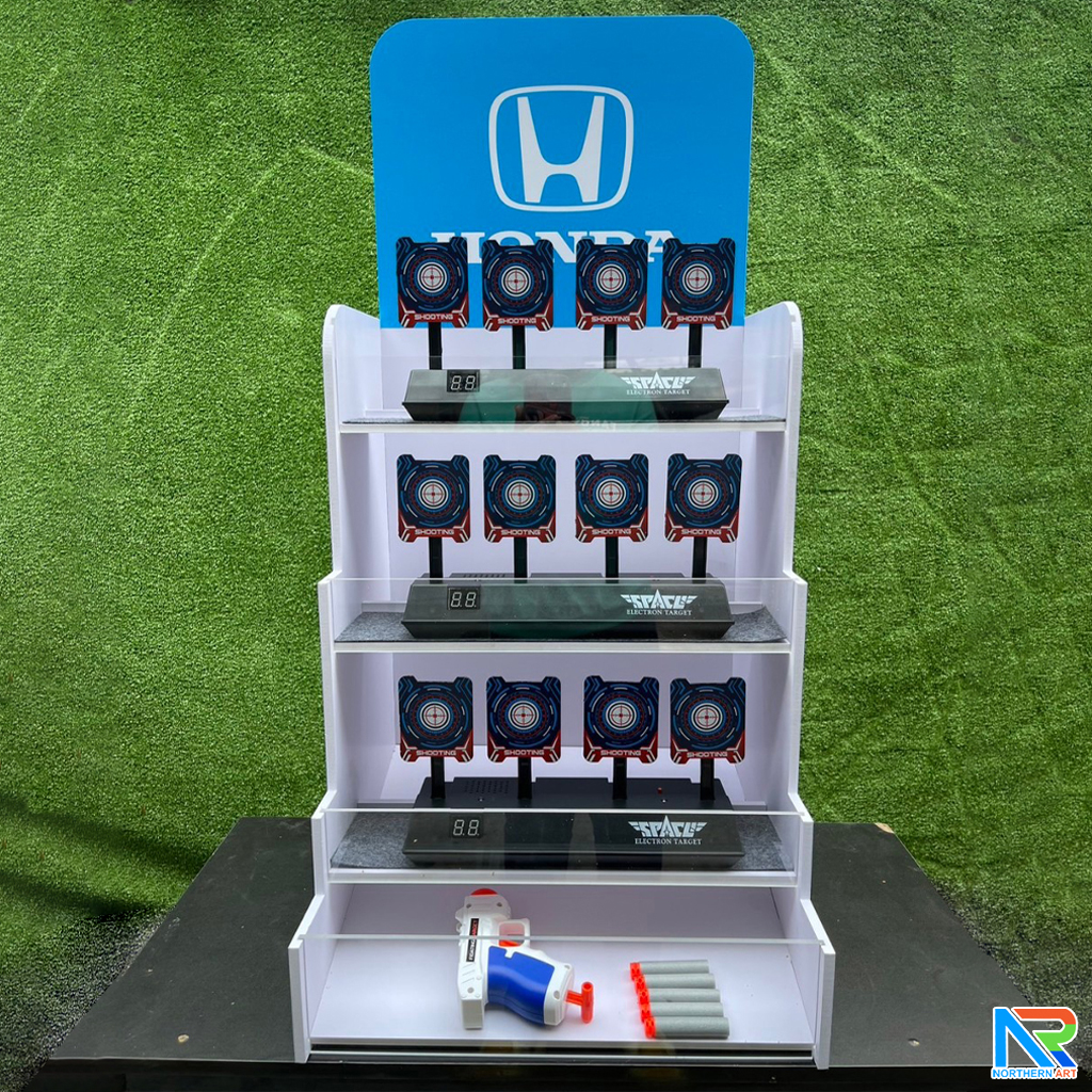 เช่าเกมส์ยิงเป้านิ่ง ตั้งโต๊ะ ขนาด (W)40 x (D)40 x (H)90 cm. พร้อมเป้านิ่ง 4 แผ่น 3 ชุด และปืนกระสุนโฟม 1 กระบอก