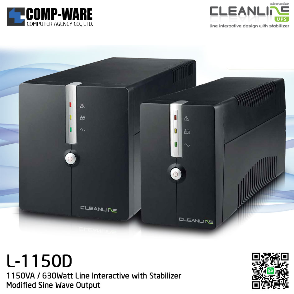 Cleanline UPS 1150VA / 630Watt Line Interactive with Stabilizer ( Modified Sine Wave Output ) L-1150D / ** Price Excluded VAT **