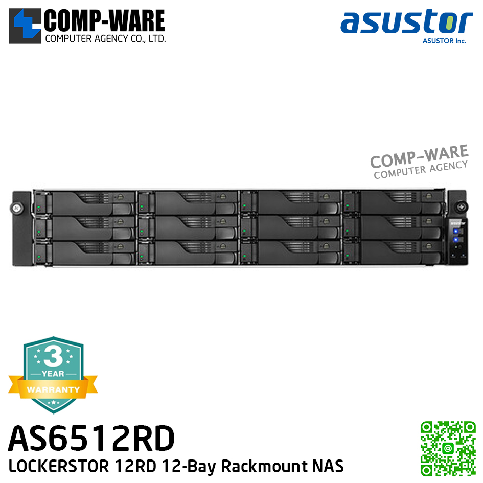 Asustor (2U 12-Bay) AS6512RD / Intel Atom C3538 Quad-Core / 8GB DDR4-2133 / Redundant Power Supply / 3Years Warranty / No HDD