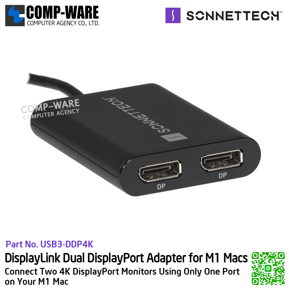 Sonnet DisplayLink Dual DisplayPort Adapter for M1 Macs [USB3-DDP4K] รับประกัน 1 ปี