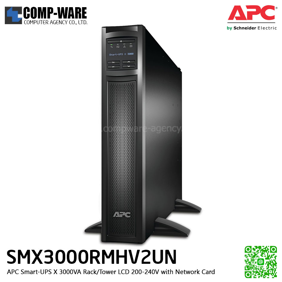 APC SMX Series Smart-UPS X 3000VA Rack/Tower convertible,LCD ,200-240V , with Network card, รองรับbattery pack สูงสุด 10 pack APC-SMX3000RMHV2UN