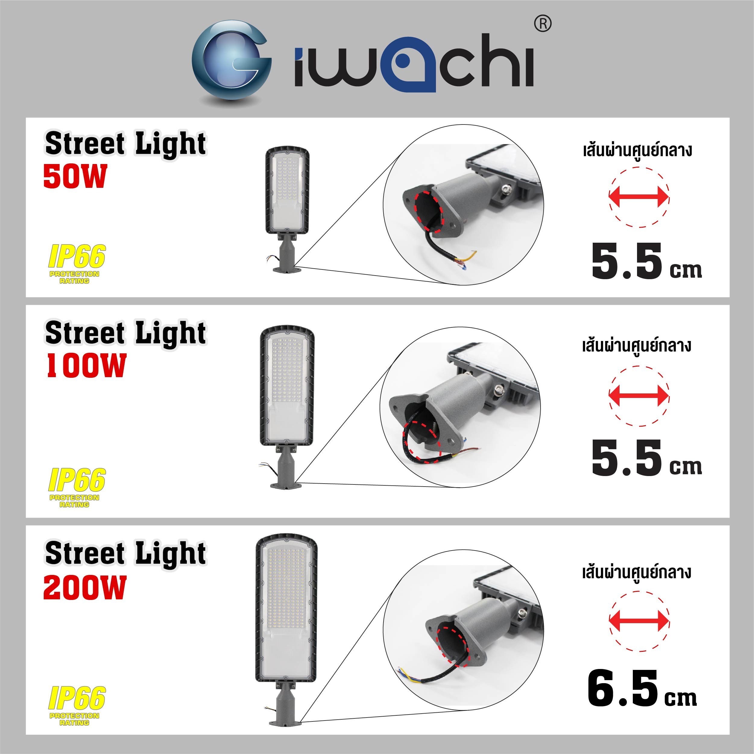 โคมไฟถนน 100w LED รุ่นปรับคอได้ 90องศา ขึ้นลง