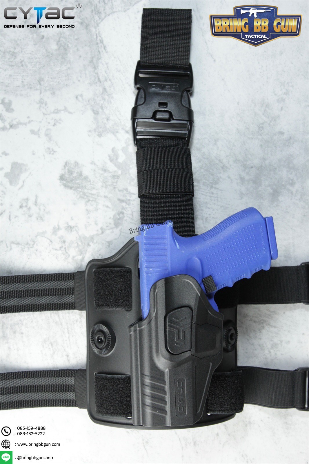 ซองปืนพกนอกปลดนิ้วชี้ Glock19 + เพลทรัดต้นขา ยี่ห้อ Cytac (R-Defender G3 Series G19 Holster with Drop Leg Platform)