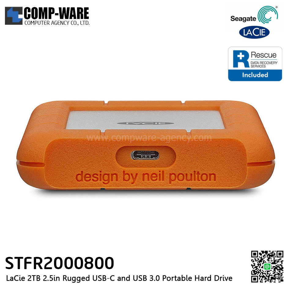 Seagate LaCie 2TB 2.5in Rugged USB-C and USB 3.0 Portable Hard Drive - STFR2000800