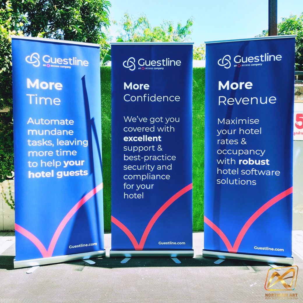 ROLL UP GRADE A โรลอัพ ขนาด 60x160 ซม. โครงสร้างอะลูมิเนียมทั้งชุด แข็งแรง ทนทาน ม้วนเก็บได้ พกพาสะดวก