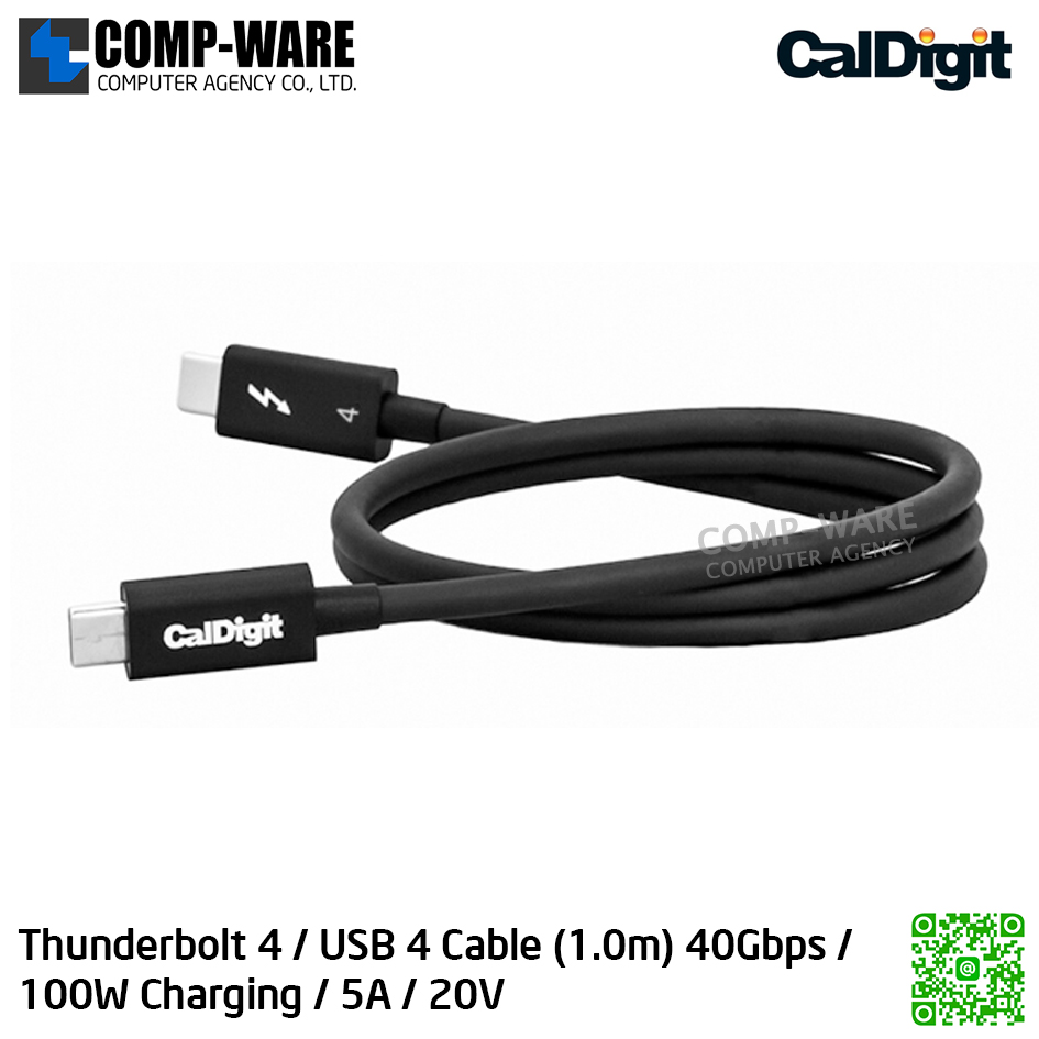 CalDigit Thunderbolt 4 / USB 4 Cable (1.0m) 40Gbps / 100W Charging / 5A / 20V , รับประกัน 1 เดือน