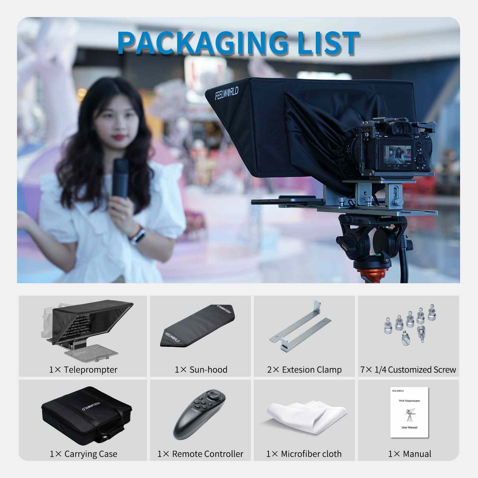 Feelworld TP16 เครื่องบอกบท รองรับทั้งแนวตั้ง และแนวนอนของแท็บเล็ตขนาดสูงสุดได้ 16 นิ้ว