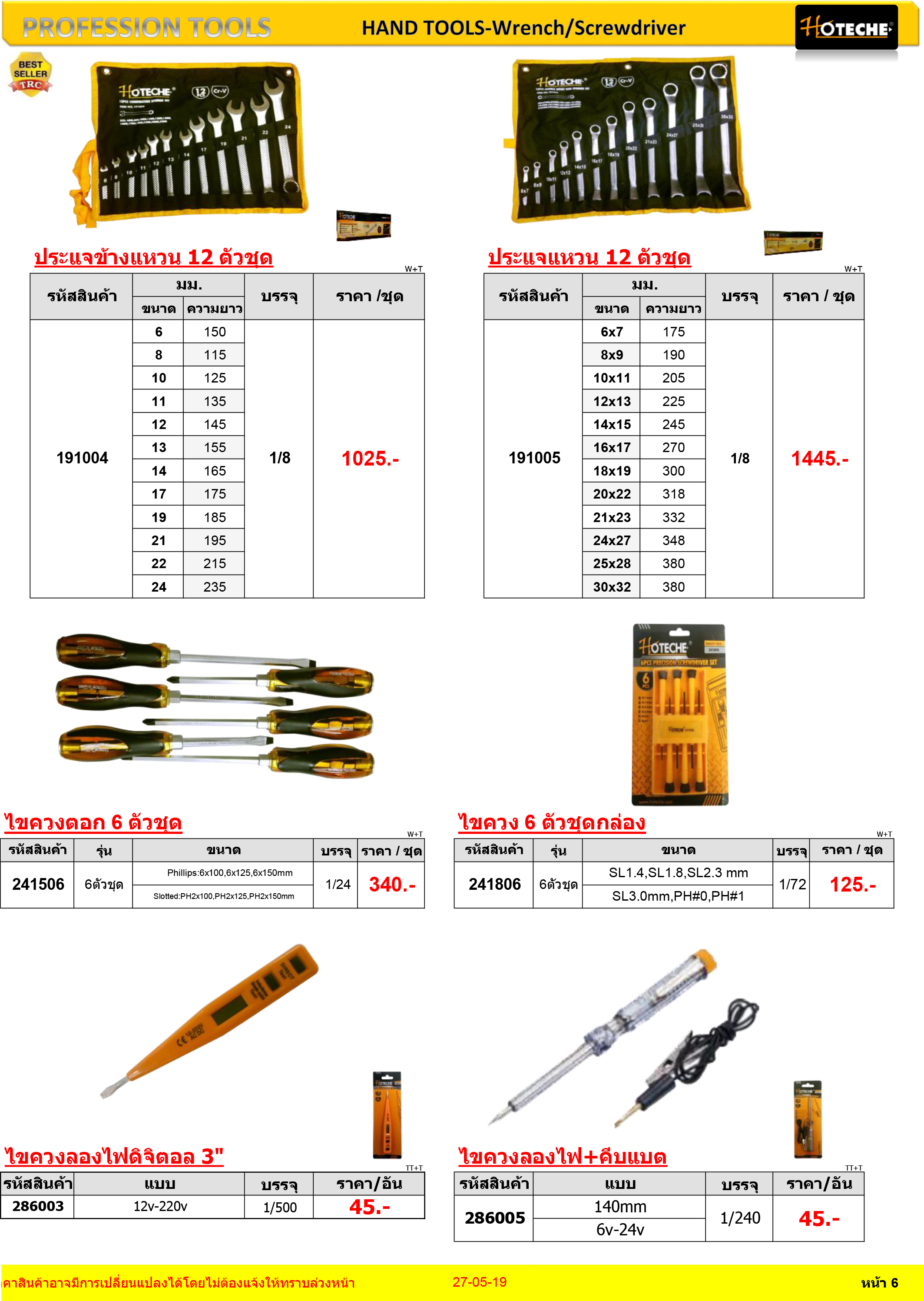HOTECHE อุปกรณ์เครื่องมือช่าง HAND TOOLS ประแจแหวนและไขควง