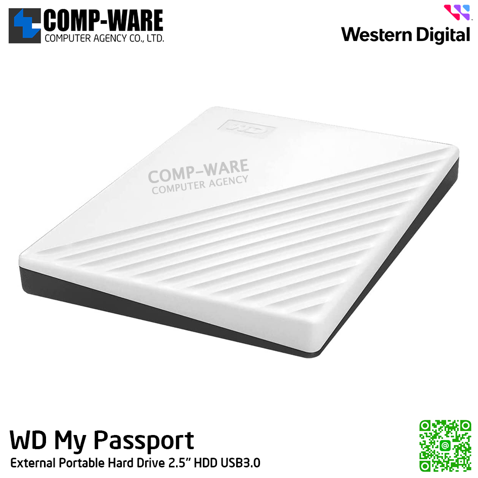WD 2TB My Passport External Portable Hard Drive 2.5" HDD USB3.0 (White) WDBYVG0020BWT-WESN รับประกัน 3 ปี