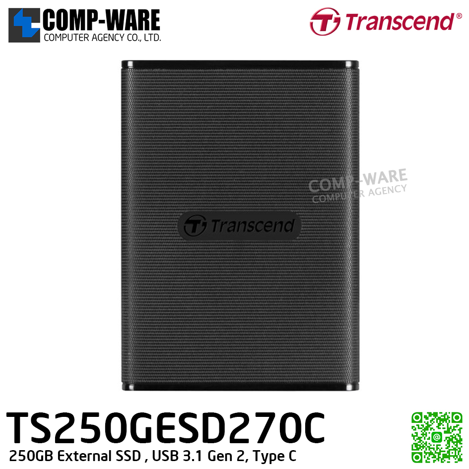 Transcend ESD270C 250GB External SSD , USB 3.1 Gen 2, Type C , TS250GESD270C - 3Y Warranty - Portable SSD