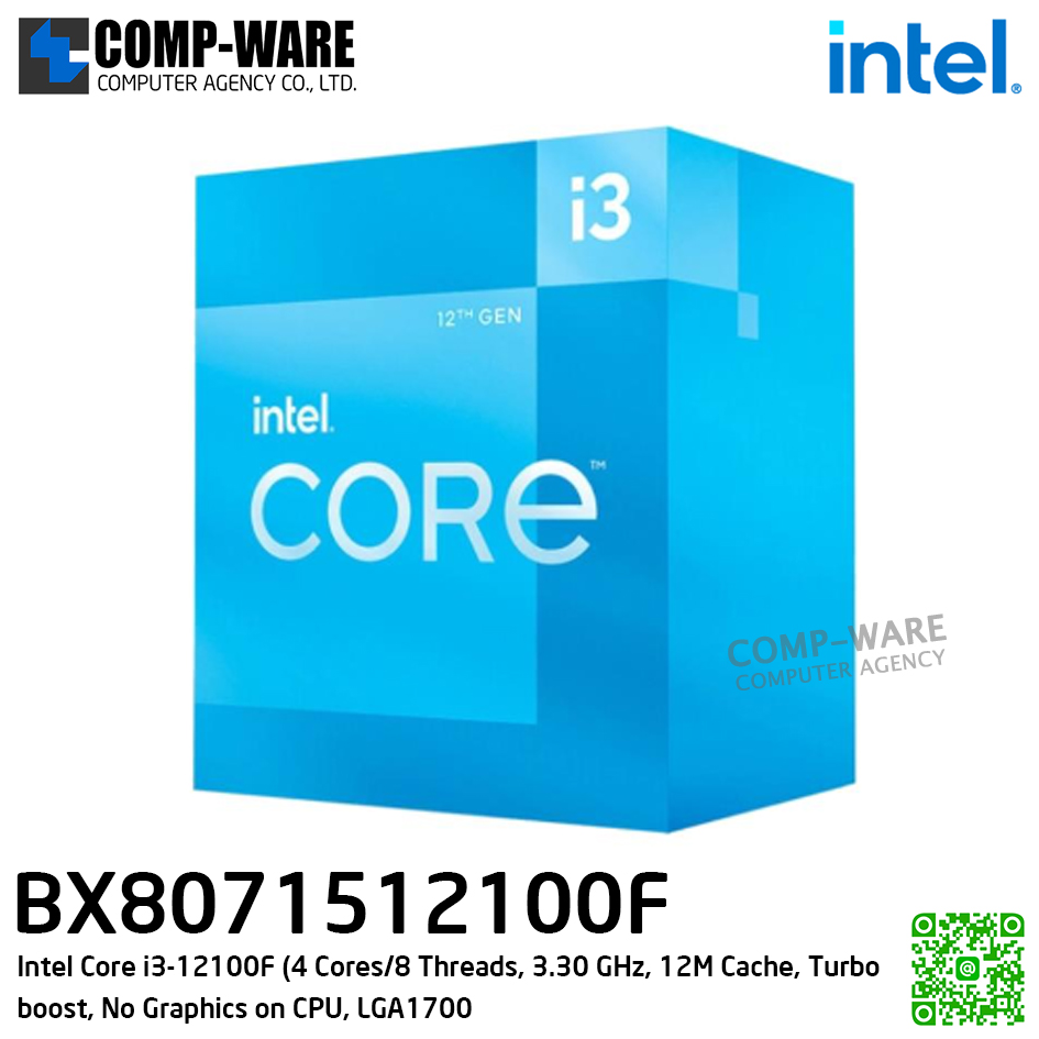CPU BX8071512100F Intel Core i3-12100F (4 Cores/8 Threads, 3.30 GHz, 12MB Cache, Turbo boost, No Graphics on CPU, LGA1700) - 3Y Warranty
