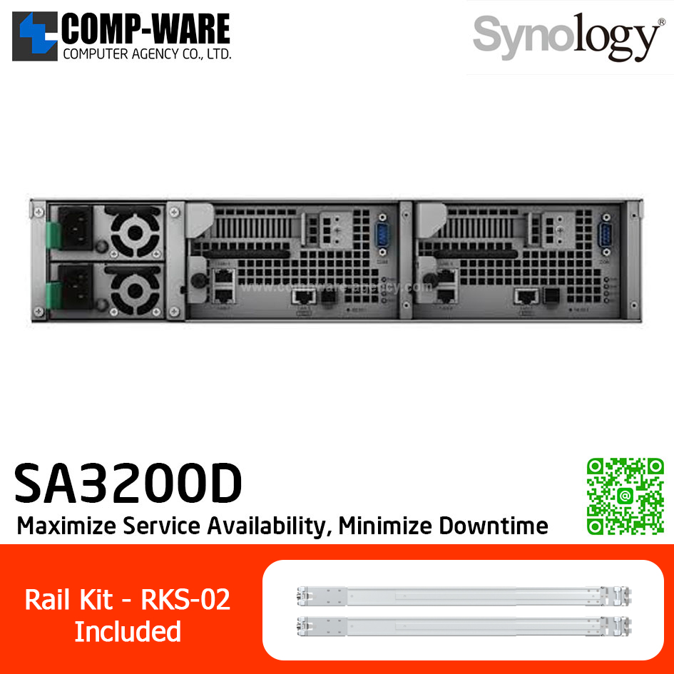 Synology RackStation (2U 12-Bay) SA3200D (8GB ECC RAM up to 64GB) Intel Xeon D-1521 4-Core ,with Rail Kit RKS-02, No HDD