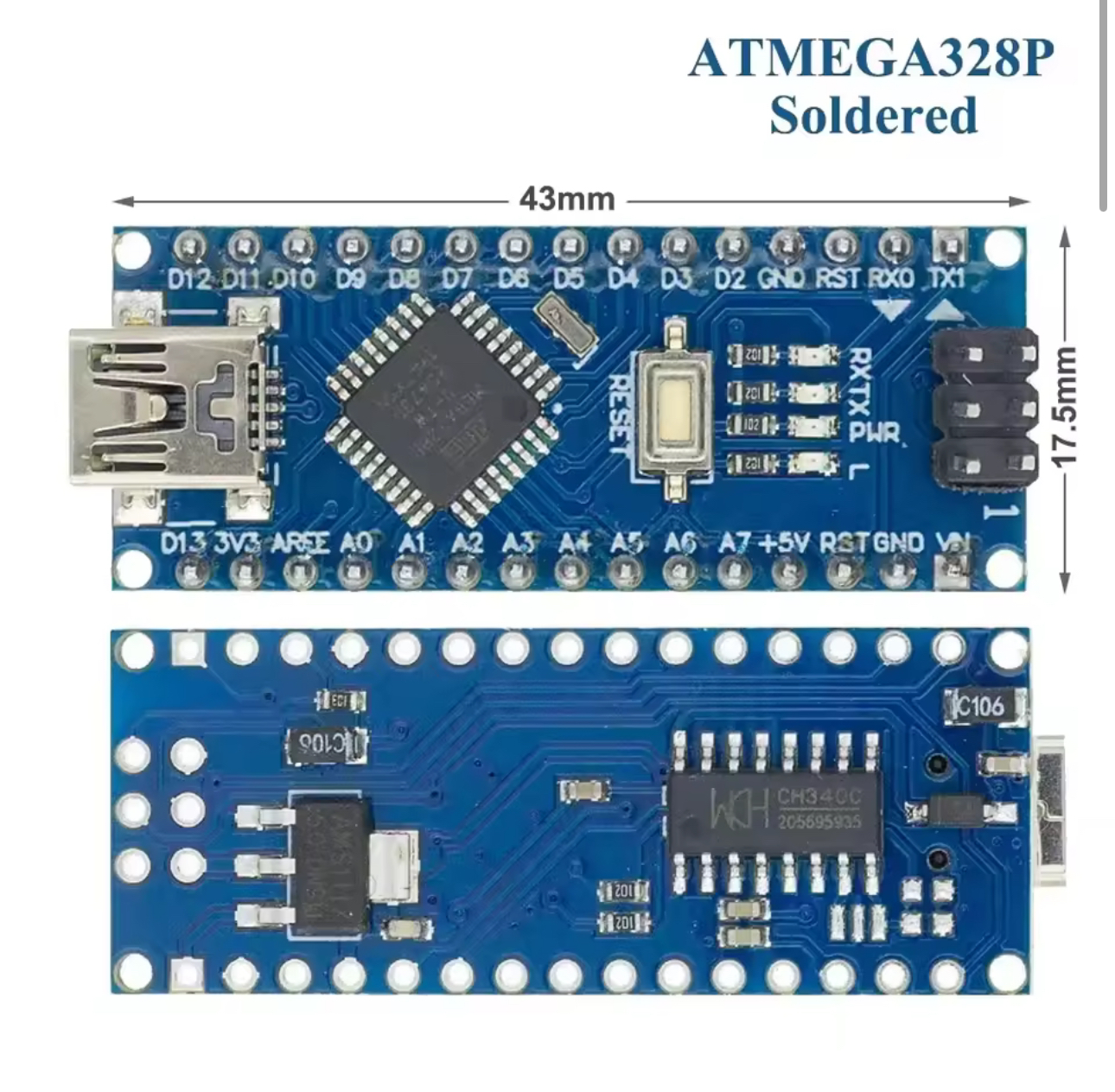 Nano 3.0 รุ่นใหม่ใช้ชิฟ CH340G บัดกรีขาแล้ว mini usb port