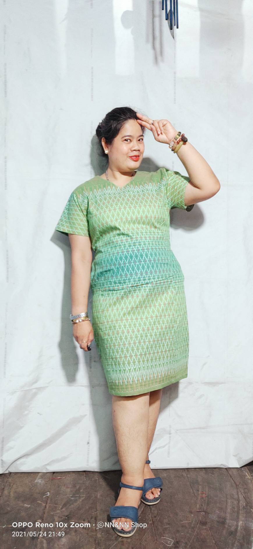 NNandNN Shop 1 0033 เดรสเดรสกระโปรงทรงสอบ ผ้าลพบุรีพิมพ์ลาย หลายสี XL 40