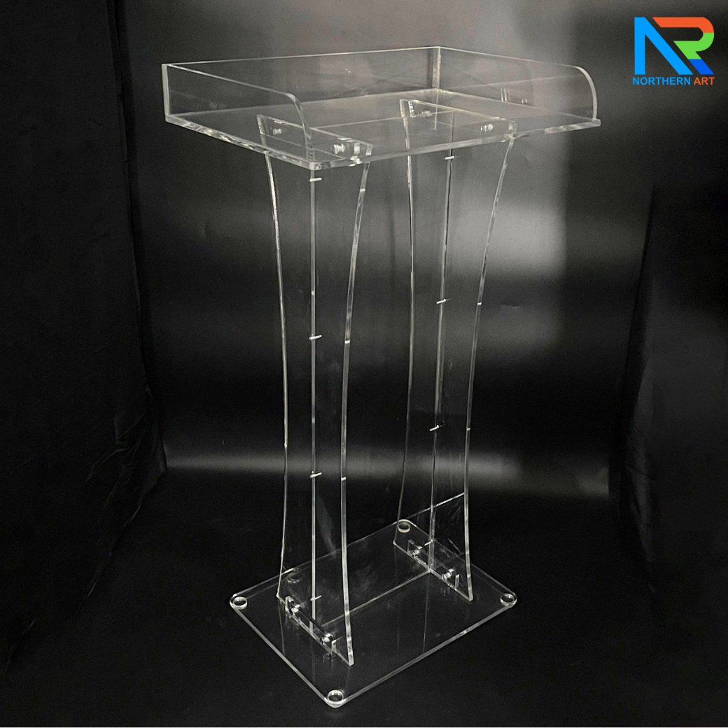 โพเดียม อะคริลิคใส ขนาด(W)60 x (L)42 x (H)109 cm. TOP ตรงพร้อมกันตก 3 ด้าน วัสดุอะคริลิคใส หนา 9.5 มม.