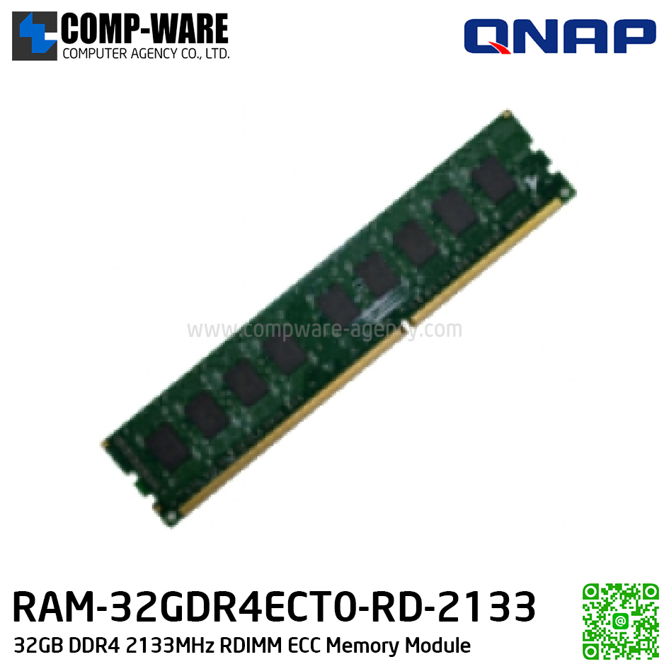 QNAP RAM Module 32GB DDR4 2133MHz RDIMM ECC (1Y Warranty) RAM-32GDR4ECT0-RD-2133