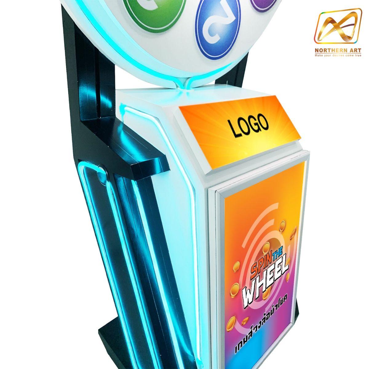 เช่าเกมส์วงล้อ มีไฟ มือหมุน ขนาด (W) 80 x (H) 162 ซม.พร้อมกรอบสแนปเฟรม สำหรับใส่ภาพด้านหน้า