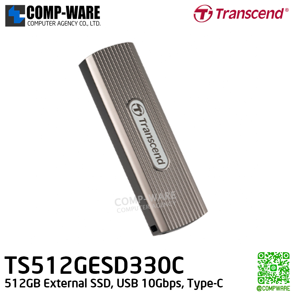 Transcend ESD330C 512GB External SSD, USB 10Gbps, Type-C, Alloy Case,Dark Grayish Brown, TS512GESD330C - 5Y Warranty